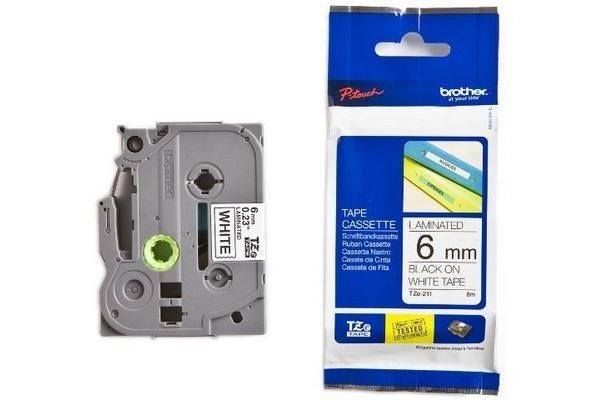 Brother TZE-211 P-Touch Black on White 6mm