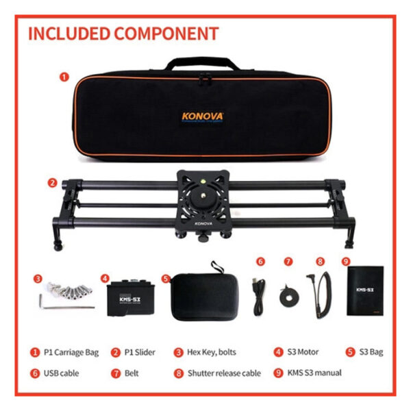 Konova P1 80cm Carbon Camera Slider (w/ KMS-S3) - Afbeelding 2