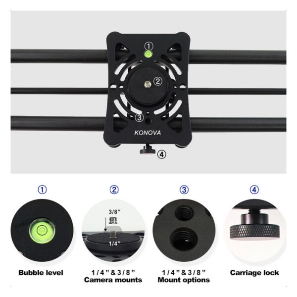 Konova P1 120cm Carbon Camera Slider (w/ KMS-S2) - Afbeelding 2