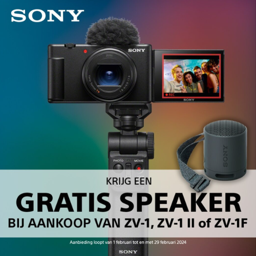 Gratis speaker bij aankoop van een Sony vlogcamera.