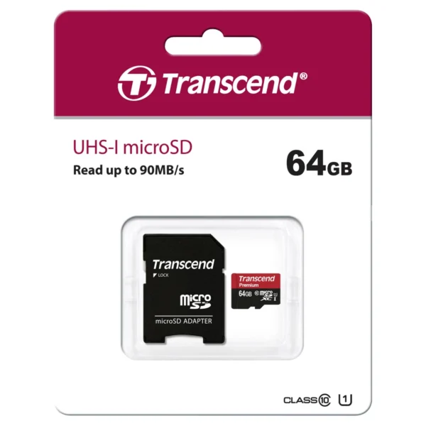 Transcend MicroSDXC 64GB Class 10 + SD Adapter - Afbeelding 2