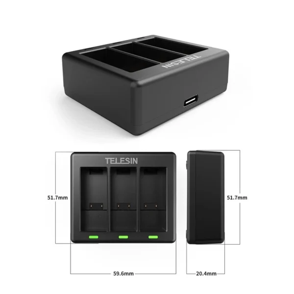 Telesin Charger For 3 Batteryen For GoPro Hero 9/10/11 - Afbeelding 6