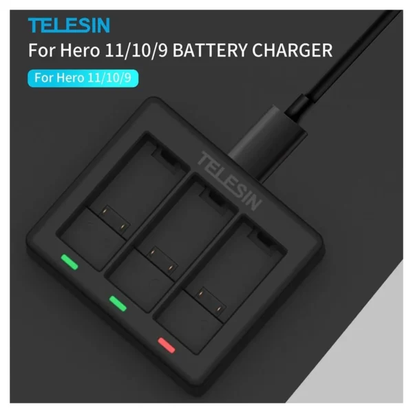 Telesin Charger For 3 Batteryen For GoPro Hero 9/10/11 - Afbeelding 4
