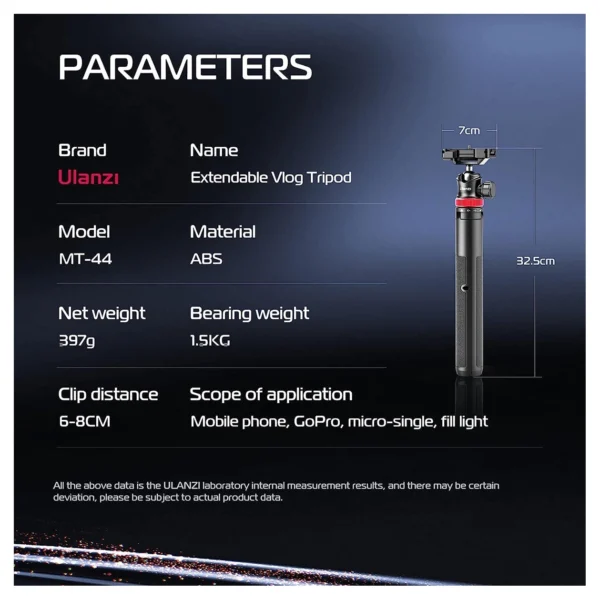 Ulanzi MT-41 Selfie Stick Tripod w/ Collapsible Tel.houder - Afbeelding 2