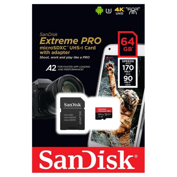 SanDisk Extreme Pro MicroSDXC 64GB 200/90 MB/s+SD Adapter A - Afbeelding 3
