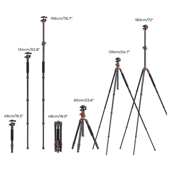 K&F Concept Trident-T Tripod w/ Tiltable Arm Spikes Phone Holder - Afbeelding 2