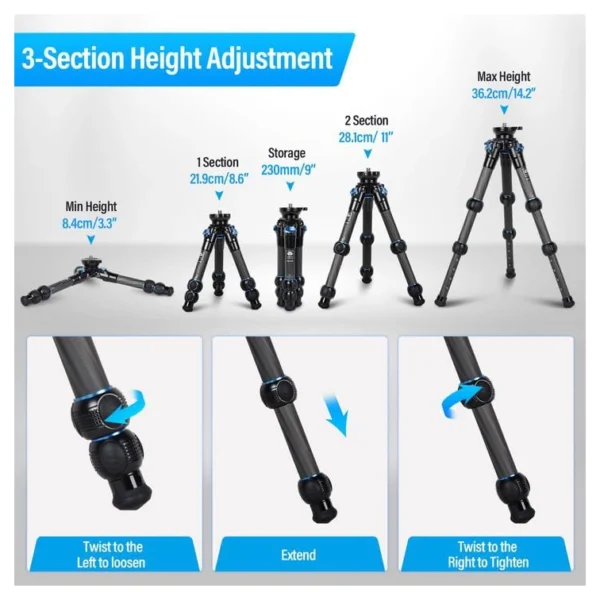 Sirui C223l Compact Travel Tripod w/ Leveling Base - Afbeelding 9