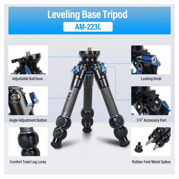 Sirui C223l Compact Travel Tripod w/ Leveling Base - Afbeelding 8