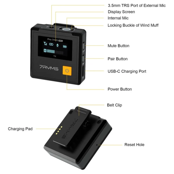 7Ryms Iray DW20 Pro 2.4G DUAL-Channel Wireless Microphone - Afbeelding 8