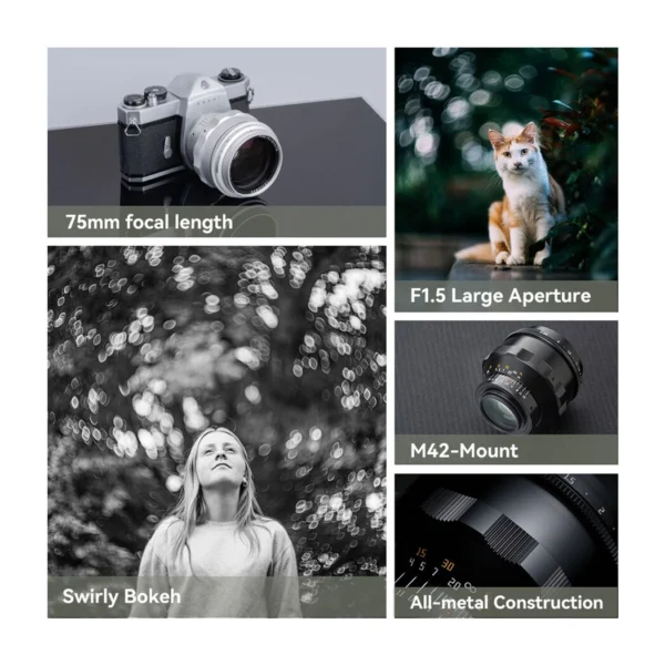 TTArtisan 75mm f/1.5 M42 Silver - Afbeelding 3