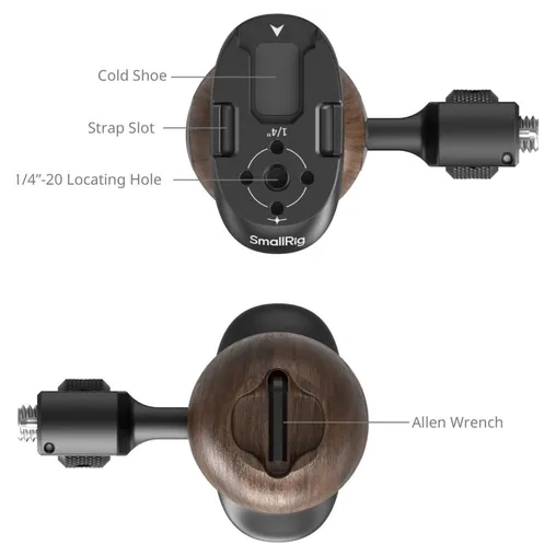SmallRig 5238 Wooden Side Handle w/ 1/4-20 & 3/8''-16 ARR... - Afbeelding 2