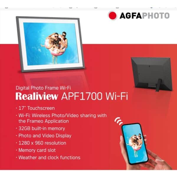 Agfa Agfaphoto Digital WiFi Photo Frame 17 inch Black