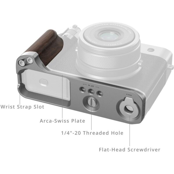 SmallRig 5265 L-Shape Mount Plate w/ Wooden Handle For Fujifilm GFX100RF Silver