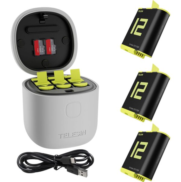 Telesin Allin Charger Box + 3x accu - GoPro Hero 9/10/11/12