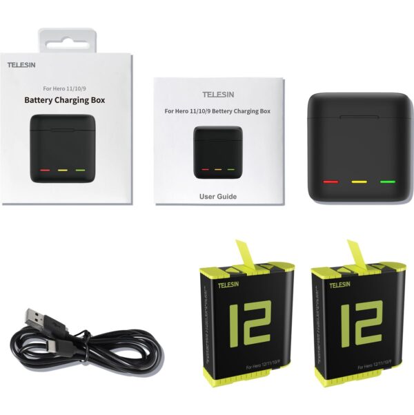Telesin Triple Battery Charger Box + 2X Battery - GoPro 9/10