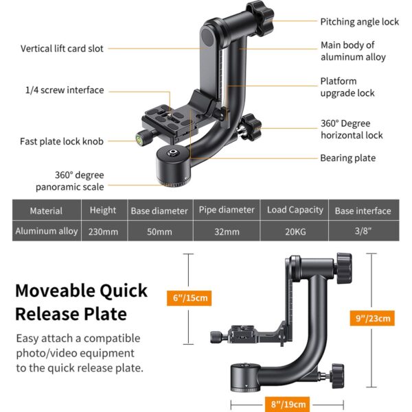 K&F Concept Gimbal Head Swing Head