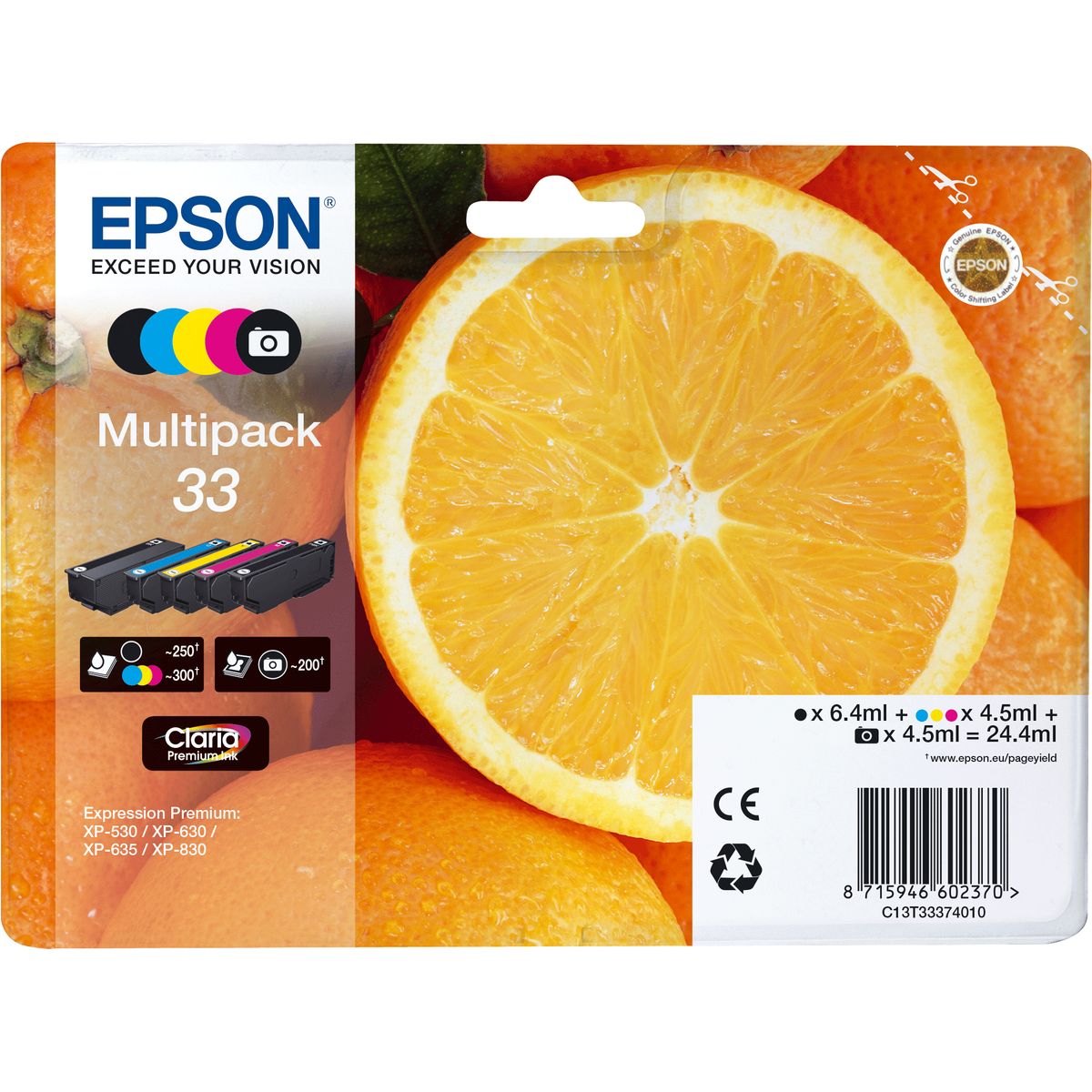 Epson Multipack Oranges Claria Premium Ink no alarm T3337401