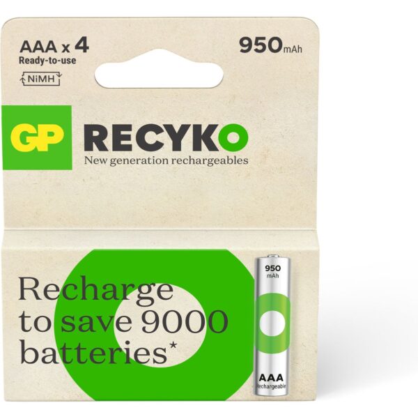 GP AAA Battery Rechargeable NiMH 950 mAh ReCyko 1.2V 4 PCs