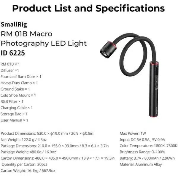 SmallRig 6225 RM 01B Macro Photography LED Light
