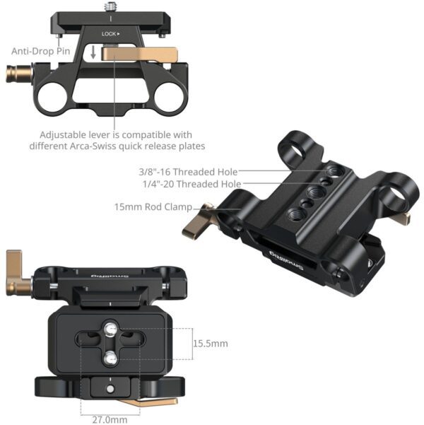 SmallRig 6761 Arca-Type Mount Plate w/ 15mm Dual Rod Clamp